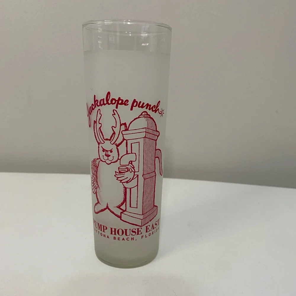 Jackalope Punch Pump House East Daytona Florida 7 Inch Drink Glass Frosted